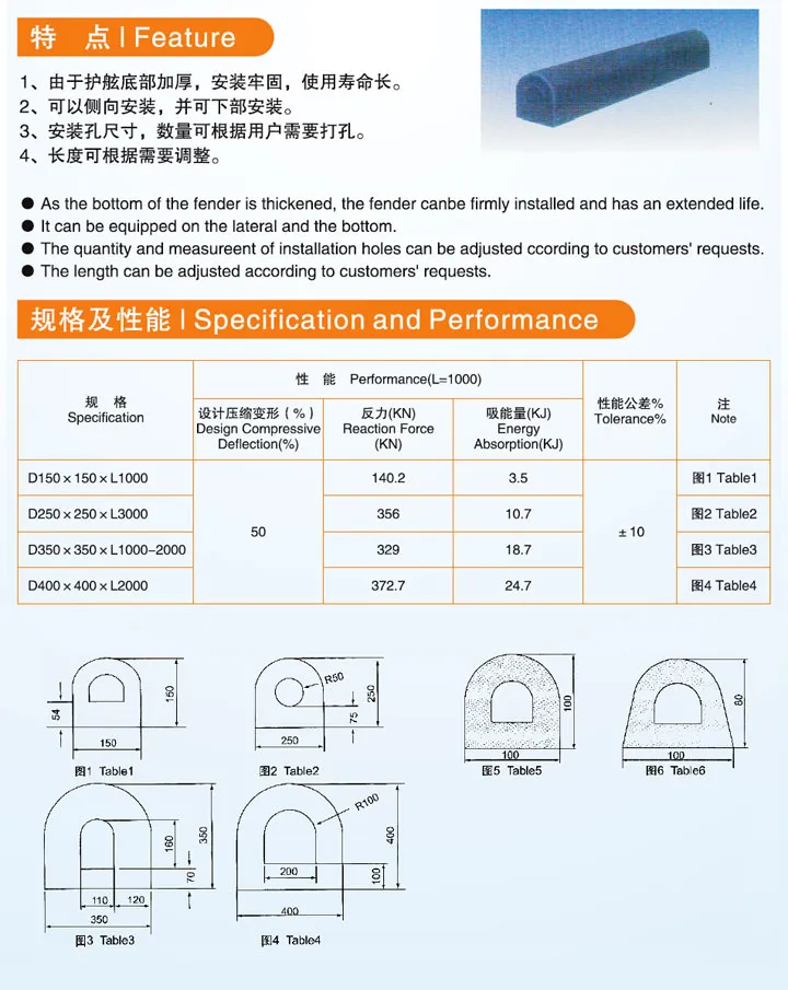 半圆型D型橡胶护舷